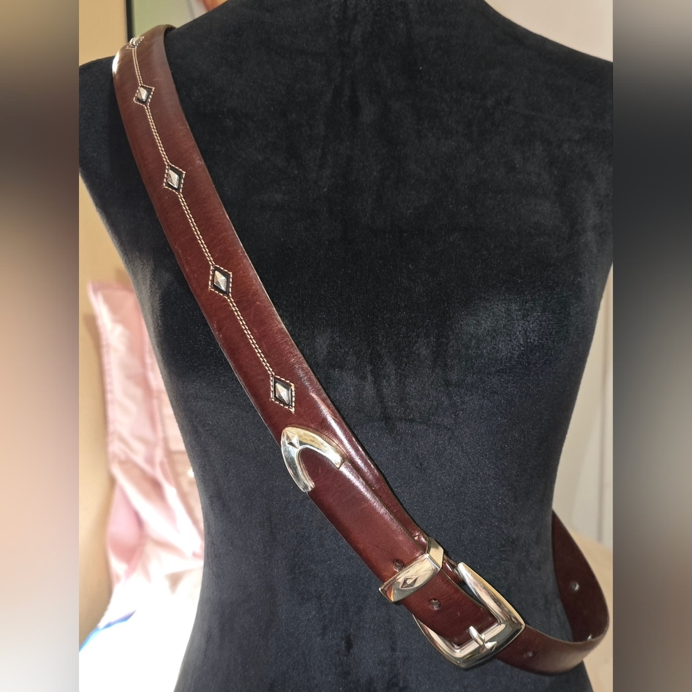 Brighton Brown Leather Belt with Silver Accents (Basket18/30P)